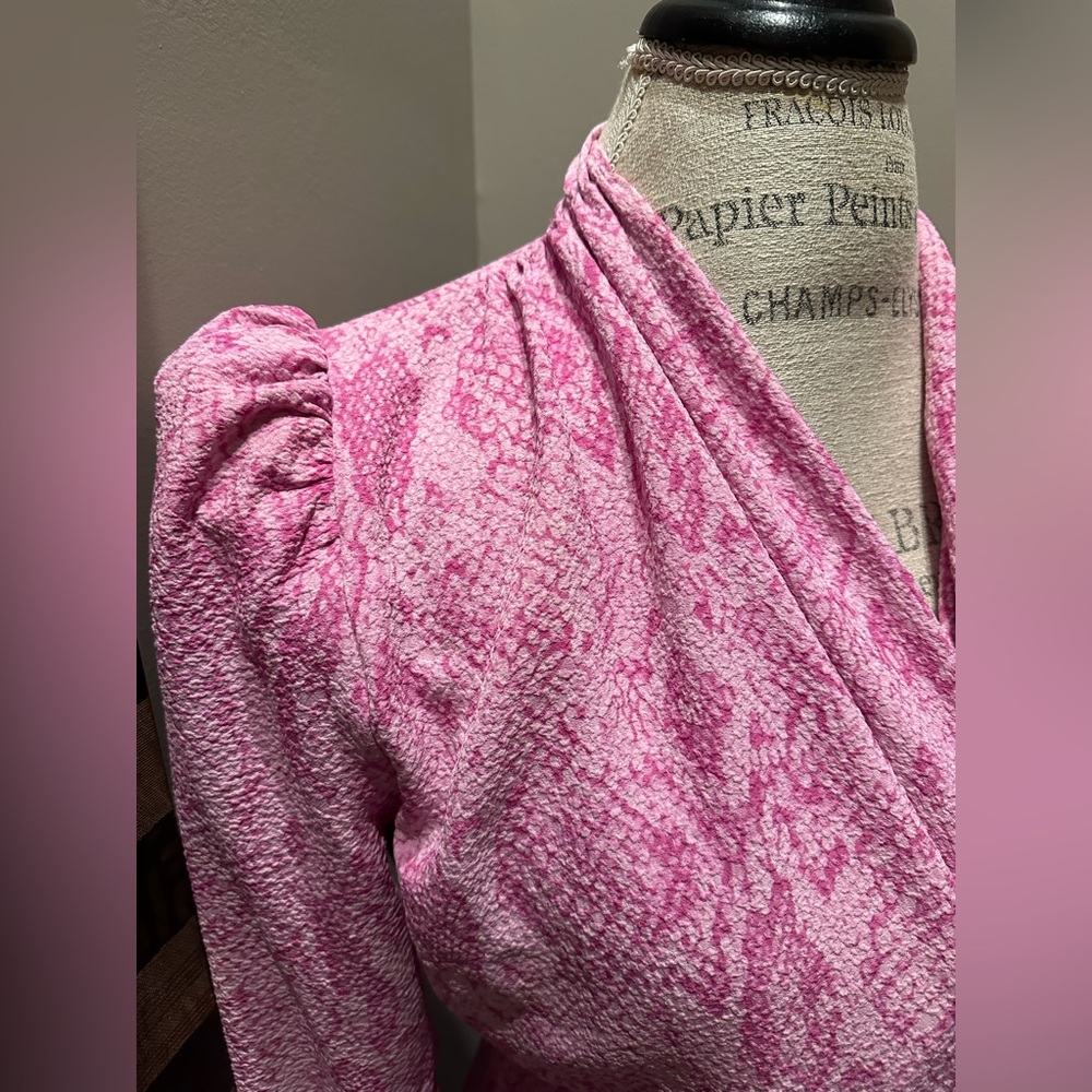 Retro 80’s Pink Puff-Sleeve Mini Dress - Snakeskin Print EUC - Picture 5 of 11